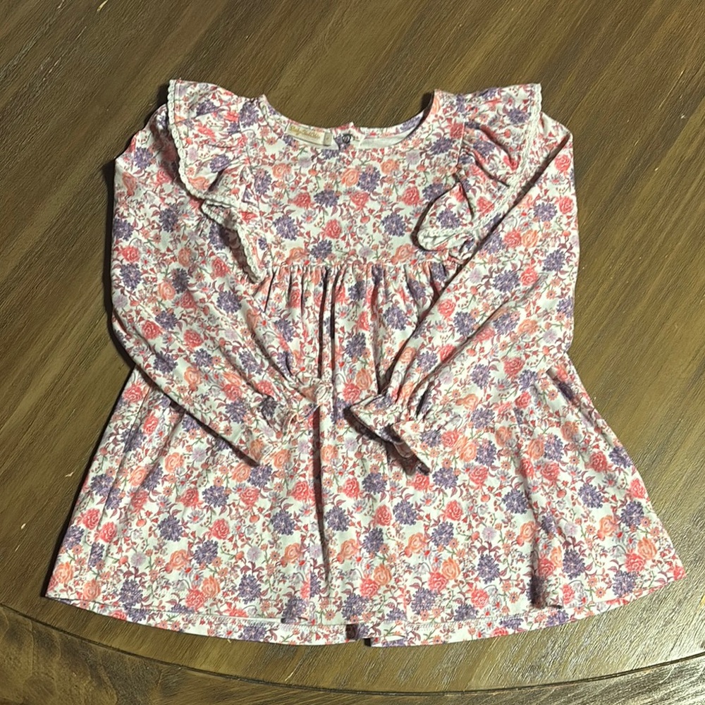 Floral Ruffle Long-Sleeve Top - Pink & Purple
